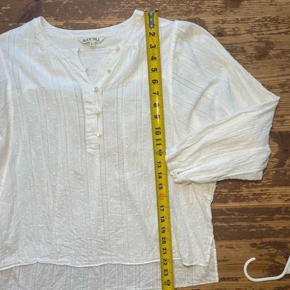 Alex Mill white 3/4 sleeve tunic with Swiss dot pointelle detailing. Large - Picture 3 of 8